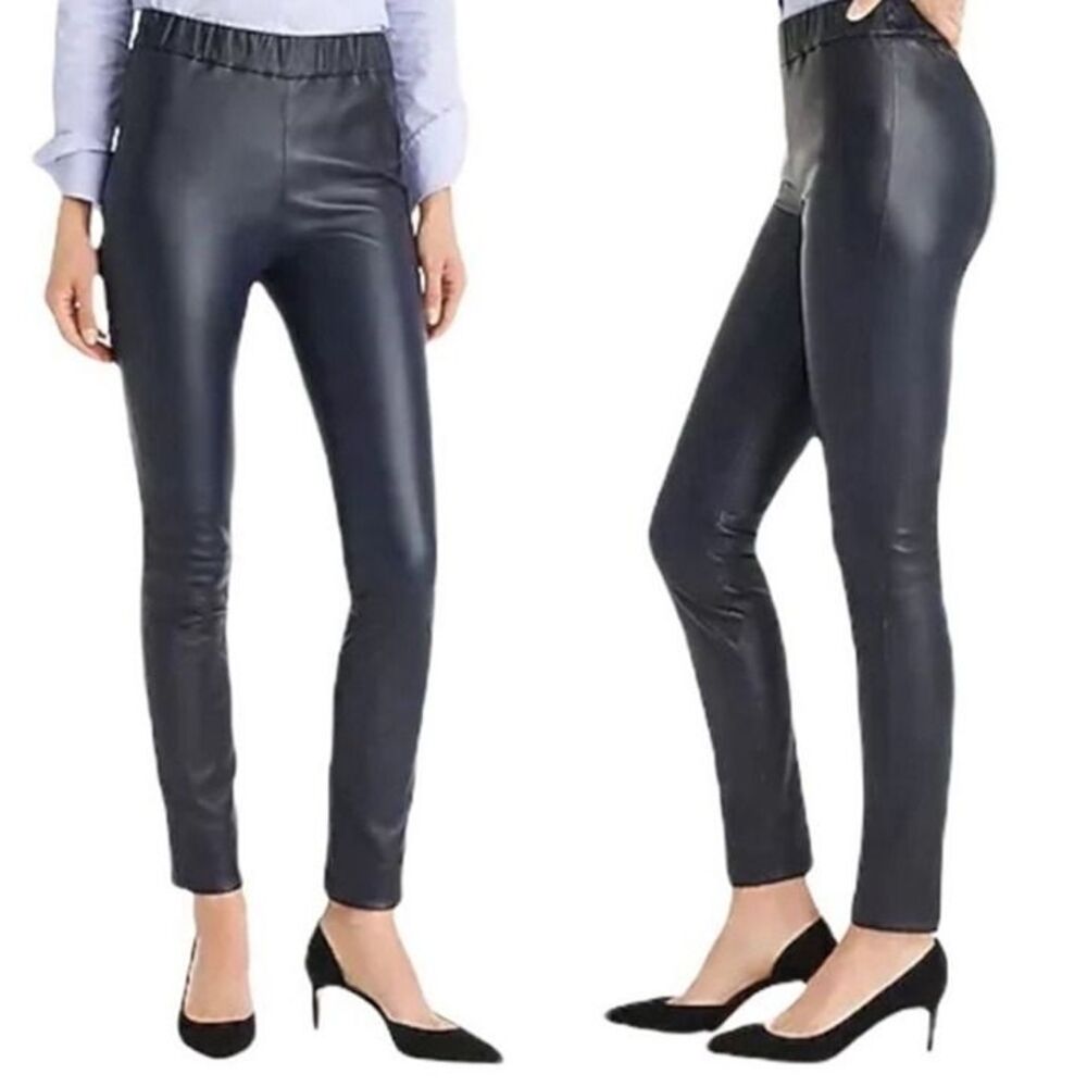 J. Crew Collection Leather Navy Pull On Skinny Leggings Pants size 6P Business